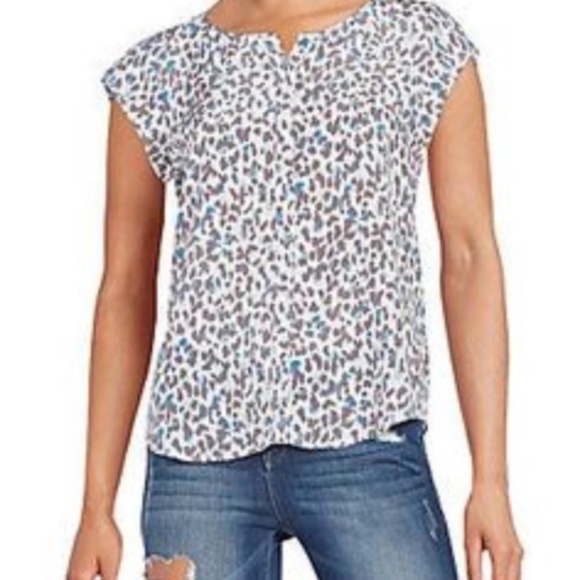 New Joie Iva 100% silk animal leopard cheetah cap sleeve button blouse top - Picture 2 of 8
